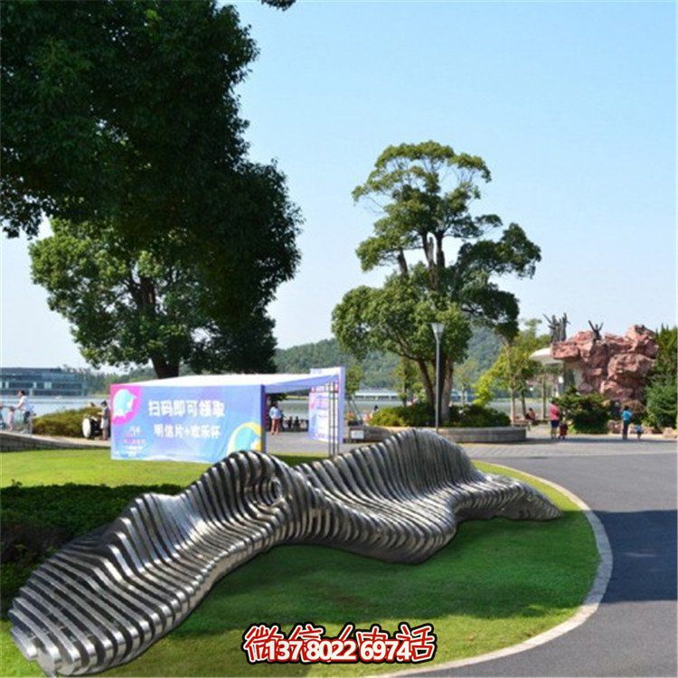 不銹鋼異形座椅，金屬波浪形雕塑抽象假山造型椅子