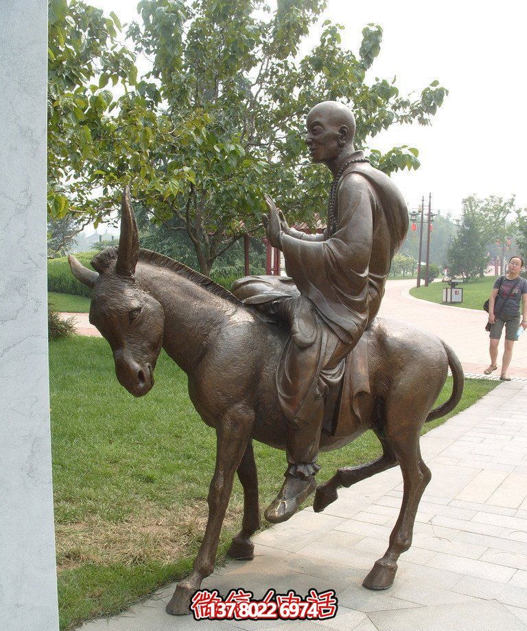 銅雕塑和尚著毛驢騎，精美雕塑，祥和園林