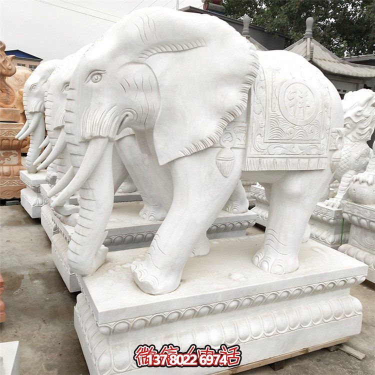 精美石雕大象雕塑，點(diǎn)綴別墅小區(qū)，增添大理石的高貴氣派