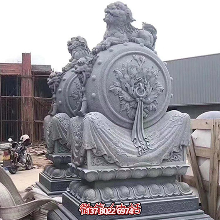 精美大理石石雕抱鼓雕塑，添彩戶外園林景觀