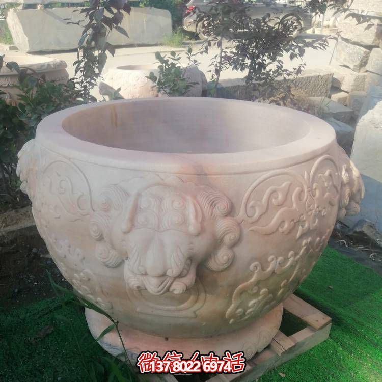 紅晚霞，精美石雕園林?jǐn)[件花盆雕塑