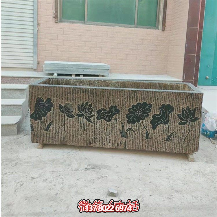 精美花崗巖石雕石缸，裝飾庭院仿古養(yǎng)魚及擺件