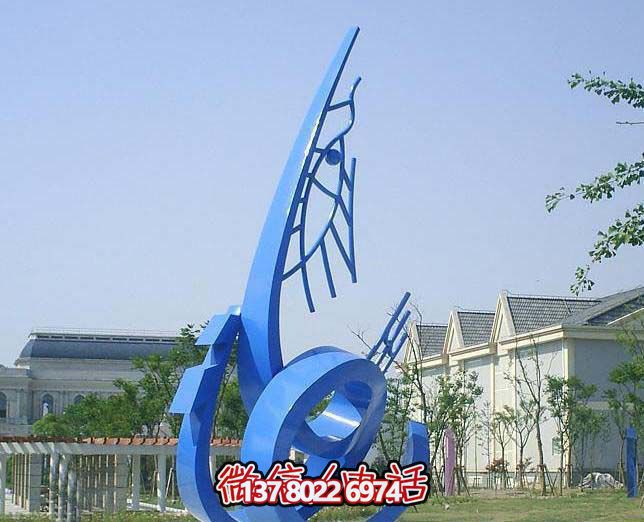 藍(lán)色不銹鋼魚雕塑，簡約裝飾街道