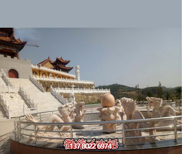 藝術(shù)燈光的魔力，紅龍戲球風(fēng)大型噴泉石雕秀