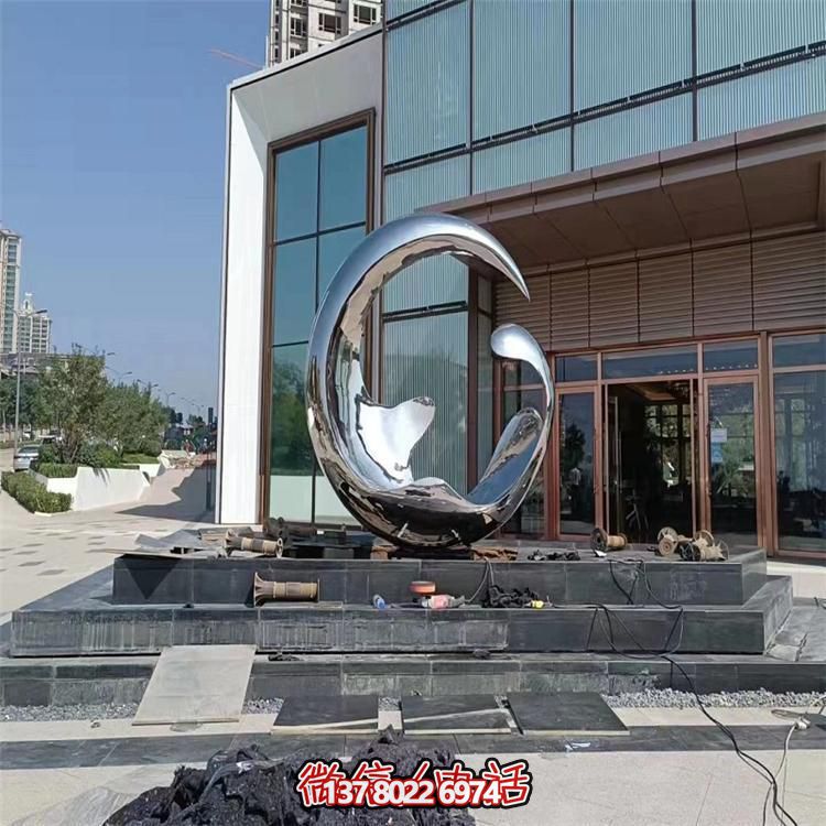高端不銹鋼創(chuàng)意鏡面圓環(huán)雕塑，點(diǎn)綴酒店會(huì)所裝飾