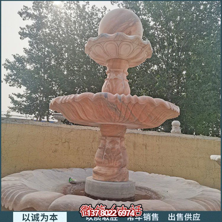 紅大理石石雕園林噴泉，展現(xiàn)絢爛晚霞