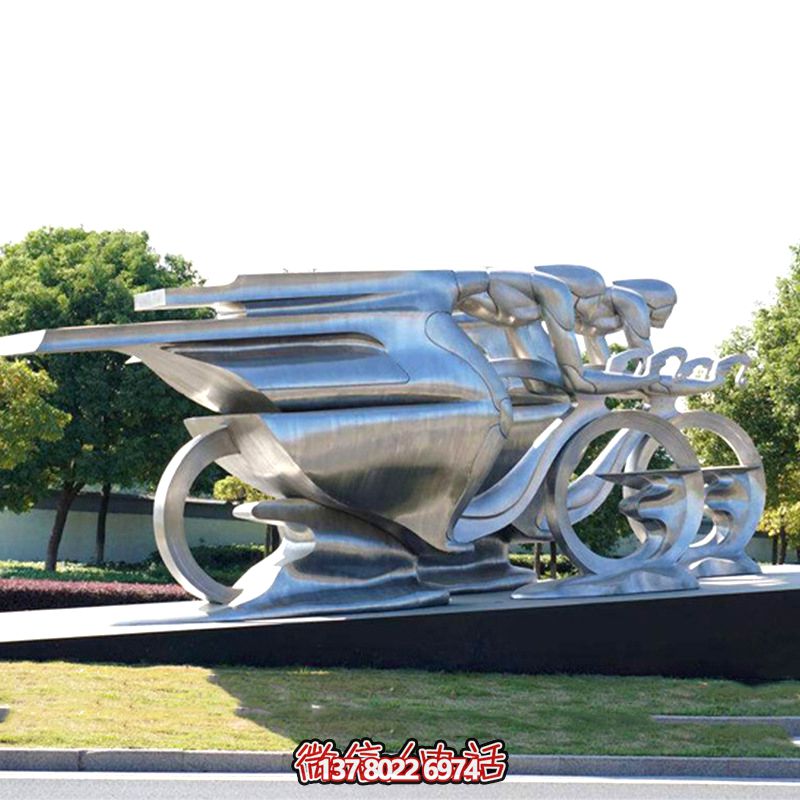 拋光不銹鋼雕塑女孩騎摩托車(chē)