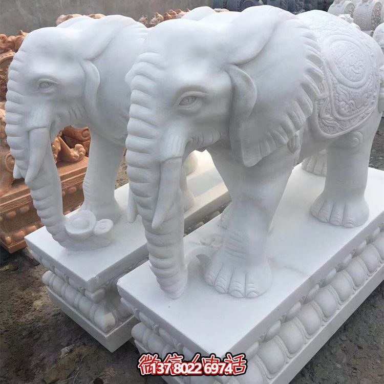 雕塑藝術(shù)融入園林景觀，漢白玉大象石雕點綴戶外