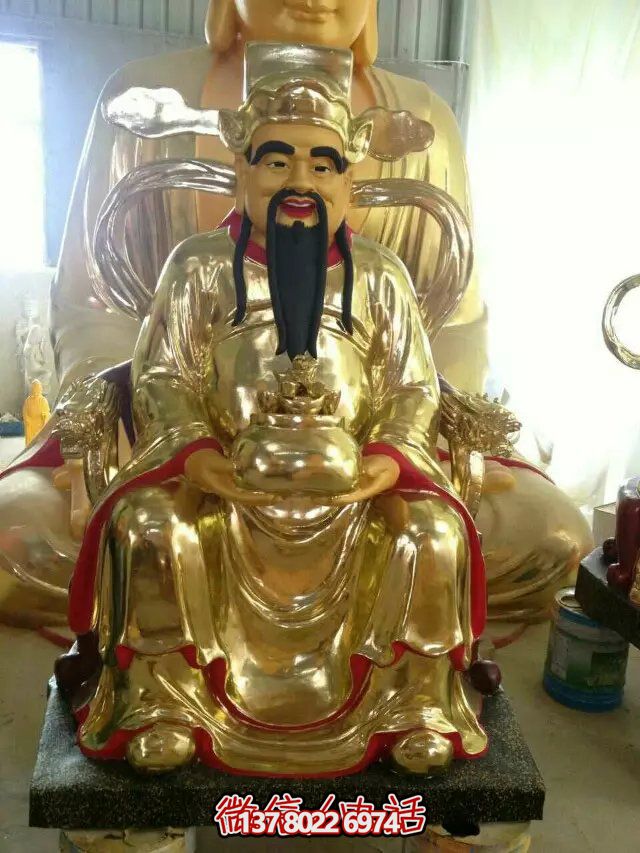 鎏金財神佛像雕塑，室內(nèi)供奉神像