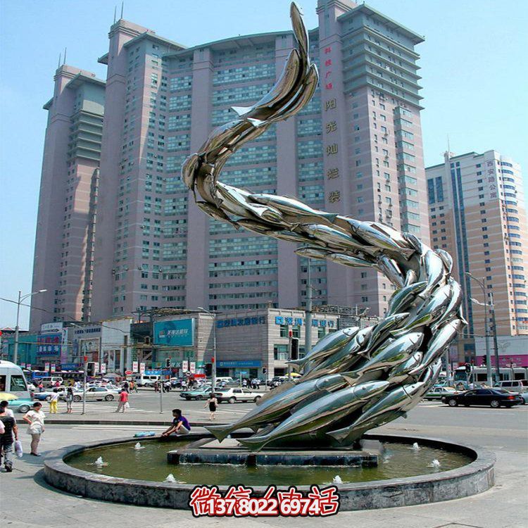 大型水景觀雕塑，螺旋游水魚群擺放