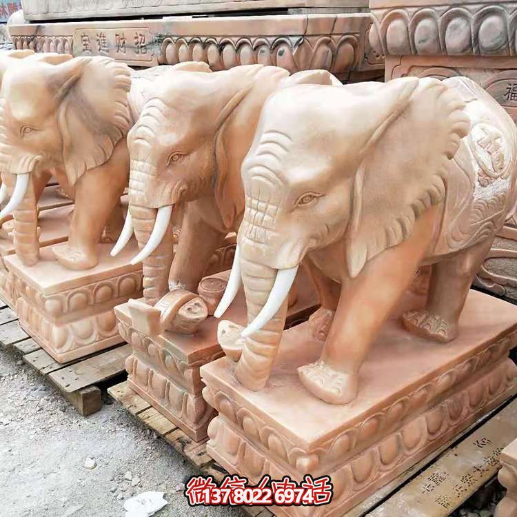 紅晚霞，石雕大象雕塑，點(diǎn)綴庭院空間