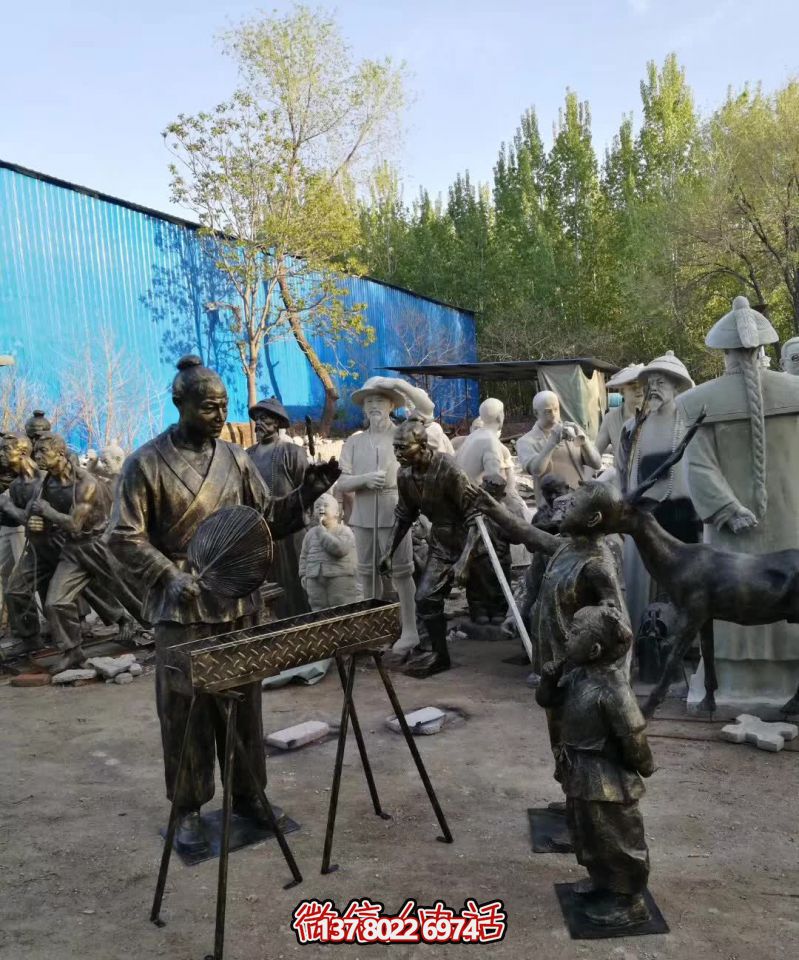 仿真鑄銅雕塑烤串，給景區(qū)、飯店、街邊賣(mài)烤串的人物雕塑