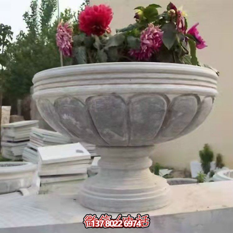精美大理石石雕花缽，讓您的別墅、小區(qū)、戶外更加美觀