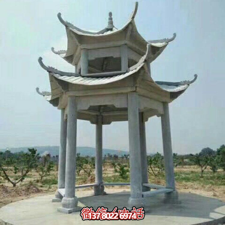 精美仿古建筑二層砂巖大理石涼亭，休閑擺放公園中