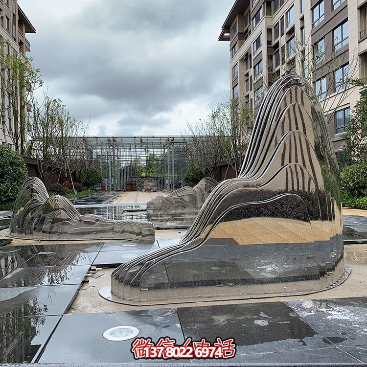 假山雕塑+不銹鋼噴泉，完美結(jié)合抽象鏡面美學(xué)