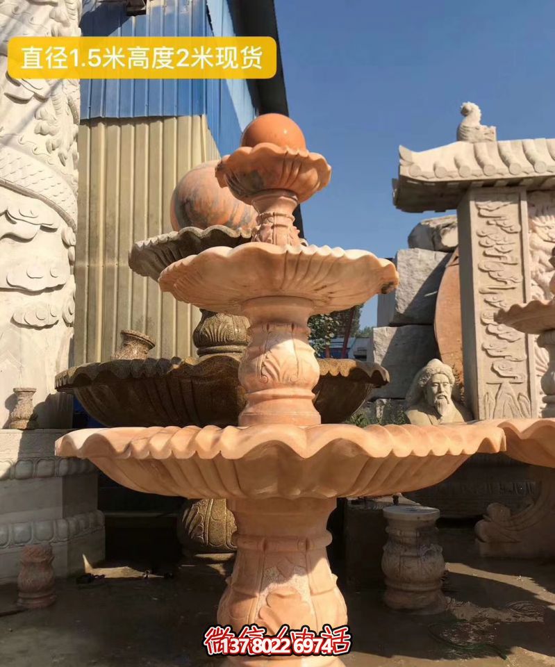 紅色晚霞風水球石雕景觀噴泉，點亮小區(qū)美景