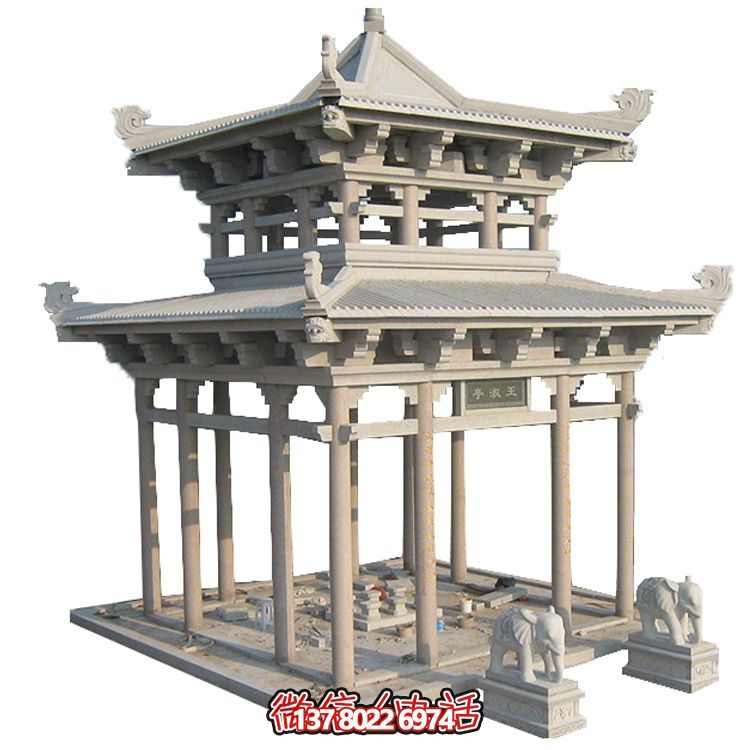 古典多角涼亭建筑大氣，石雕精美，園林景觀完美