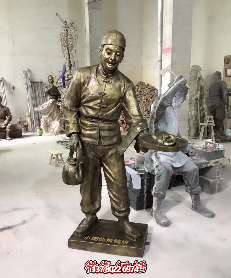 玻璃鋼小吃鋪，雕塑裝飾，店小二上菜