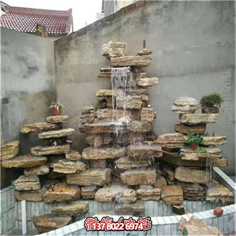 大型立式層流水假山石造景，給你驚艷的室外庭院廣場