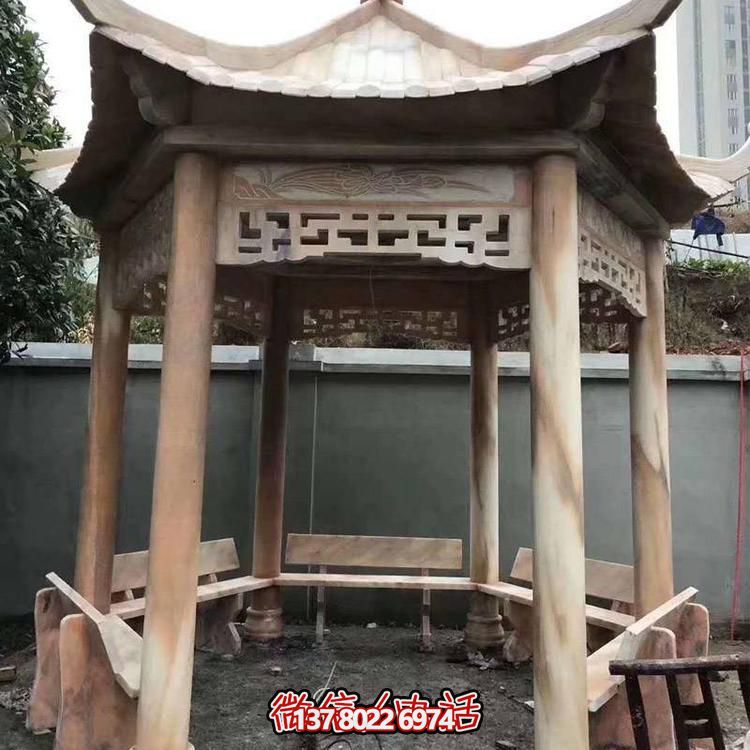 天然紅木雕刻涼亭，打造復古中式庭院休閑石亭