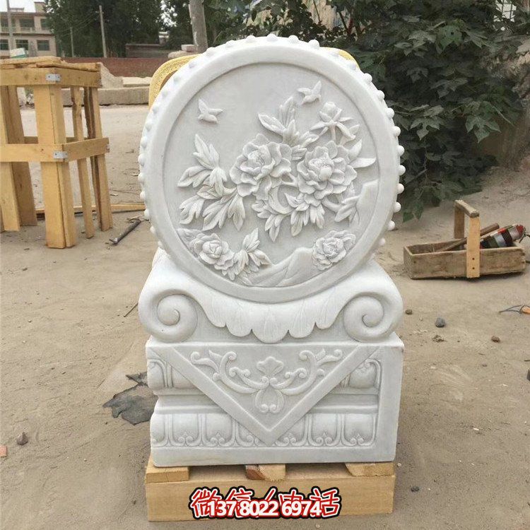 經(jīng)典石雕藝術(shù)，漢白玉石雕大理石門口門墩鎮(zhèn)宅鼓抱雕塑戶外裝飾