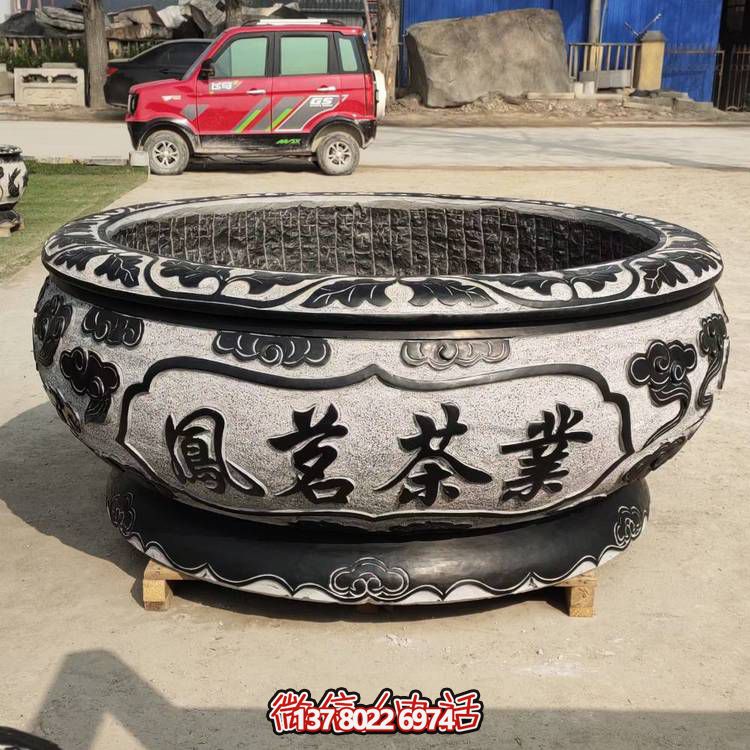 仿古青石荷花水缸，配合庭院戶外，點綴人間養(yǎng)魚園