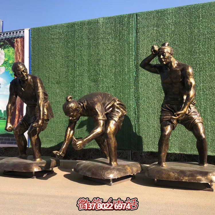 插秧，玻璃鋼仿銅民俗生活勞動(dòng)人物雕塑