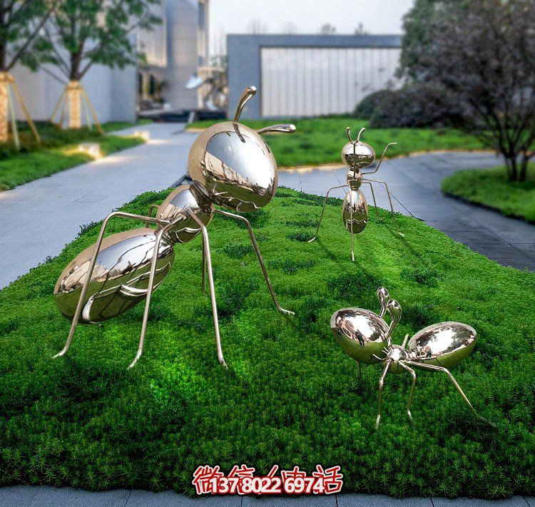 不銹鋼鏡面螞蟻，小區(qū)綠化帶裝飾動物擺件