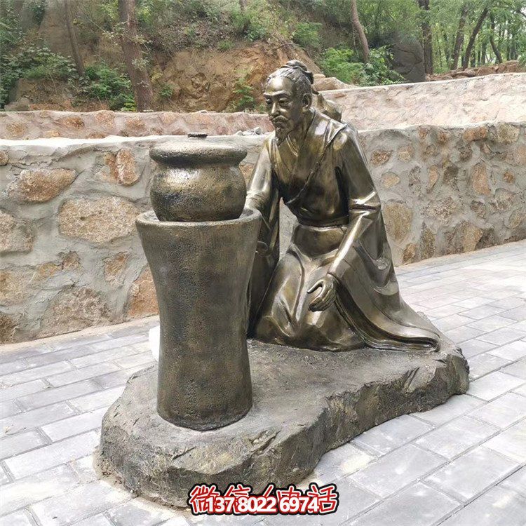 煎藥古代人物，中醫(yī)文化熬制中藥玻璃鋼仿銅情景雕塑